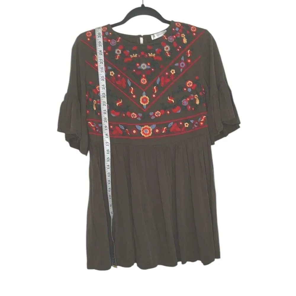 Kirundo Boho Green Embellished Mini Dress with Flutter Sleeves Soft Viscose - Picture 6 of 9